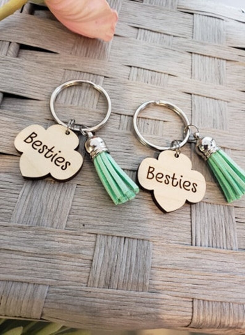 Besties Trefoil Keychain Bff Keychains Best Friend Gift Set Etsy