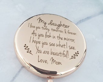 Ma fille voit ce que je vois compact avec miroir, vous êtes belle, cadeau de Noël, soeur, anniversaire, sac à main, ami, prénom personnalisé, cousin