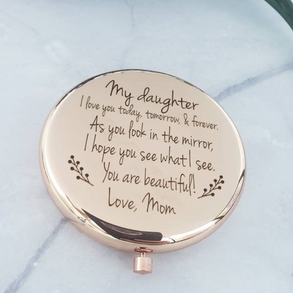 Mi hija ve lo que veo compacto con espejo, eres hermosa, regalo de Navidad, hermana, cumpleaños, bolso, amiga, nombre personalizado, prima