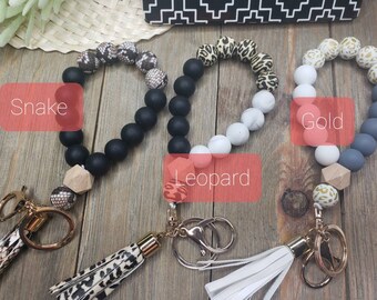 Tukellen Silicone Keychain Bracelet - Beaded Bangle Wristlet With Leather Tassel For Women - View #4
