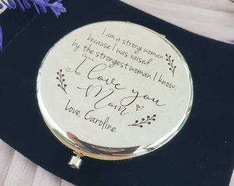 I am a strong woman compact with mirror, raised, Mother's Day gift, Mom Birthday, Grandma, Mother, from Daughter, wedding, custom name gift