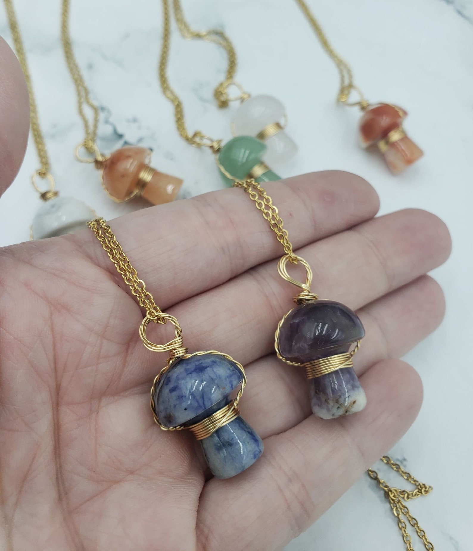 Crystal Mushroom Necklace Wire Wrapped Necklace Jewelry Etsy