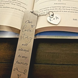 Our love story will always be my favorite Bookmark, wife gift, 11 year anniversary gift steel, stainless, valentine's day, husband, initials