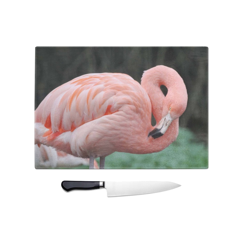 country kitchen flamingo kitchen accessories glass chopping board worktop saver Flamingo chopping board flamingo lover gift