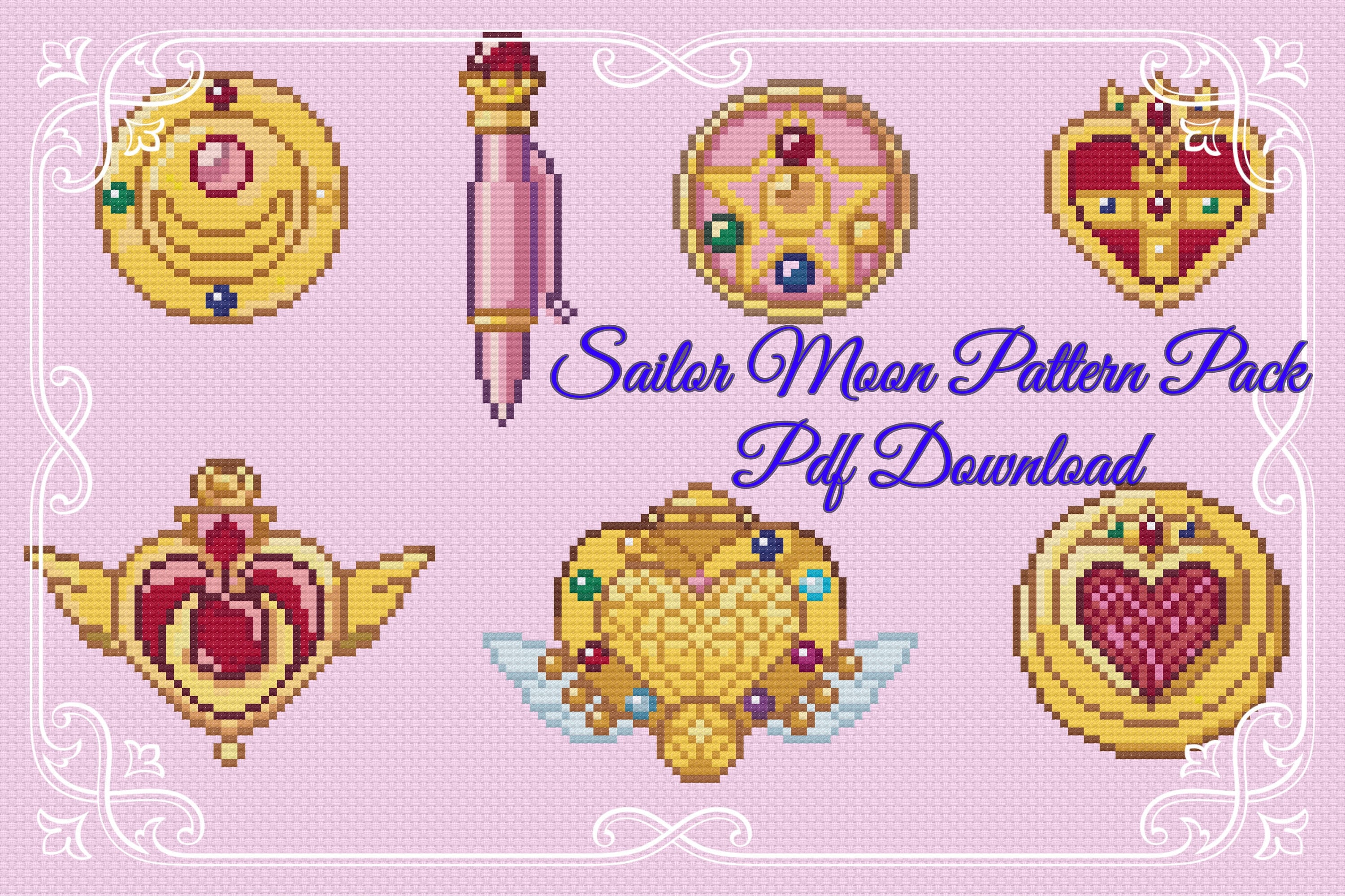Sailor Moon Cross stitch Pattern Pack PDF download Etsy