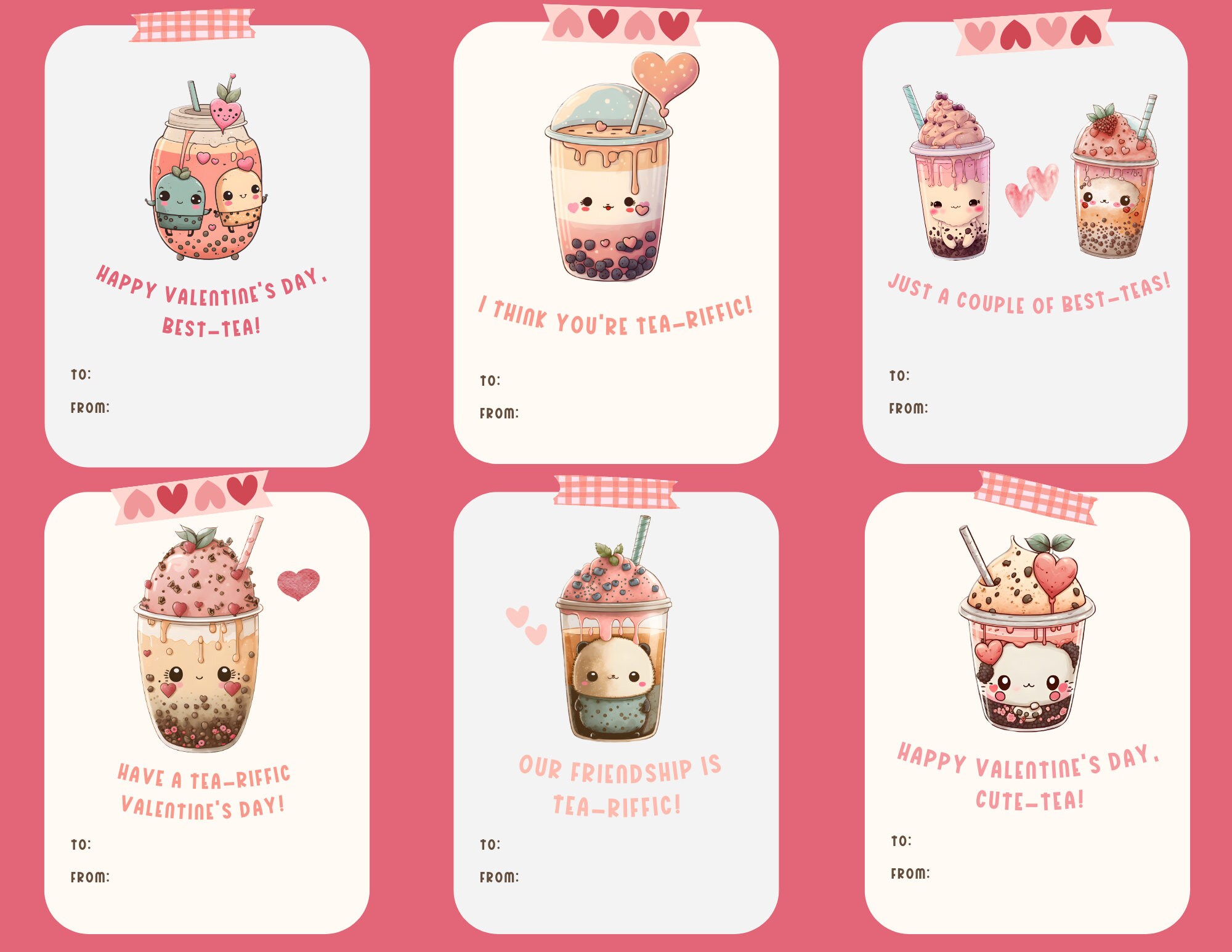Printable Bubble Tea Valentine Cards for Kids Instant Digital Download ...