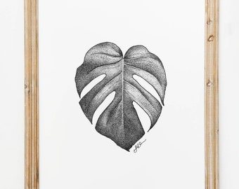 MONSTERA LEAF print (botanical print, floral illustration, home decor, pen drawing, gift, 5x7, 8x10)