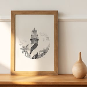 LIGHTHOUSE print (minimalist print, black and white illustration, home decor, pen drawing, gift, 5x7, 8x10)
