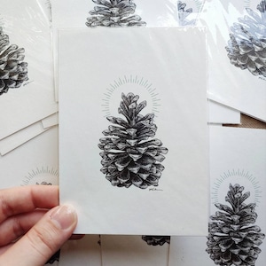SALE "Pinecone" 5x7 & 4x5.5 print (minimalistische print, botanische illustratie, interieur, pentekening, cadeau)