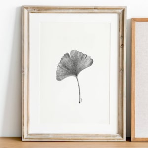 GINKGO LEAF print (botanical, floral illustration, home decor, pen drawing, minimalist print, gift, 5x7, 8x10)