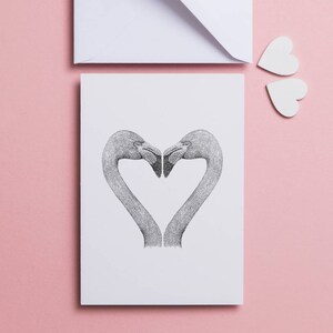 Carte FLAMINGO LOVE (carte de voeux, Saint-Valentin, noir et blanc, tropical)