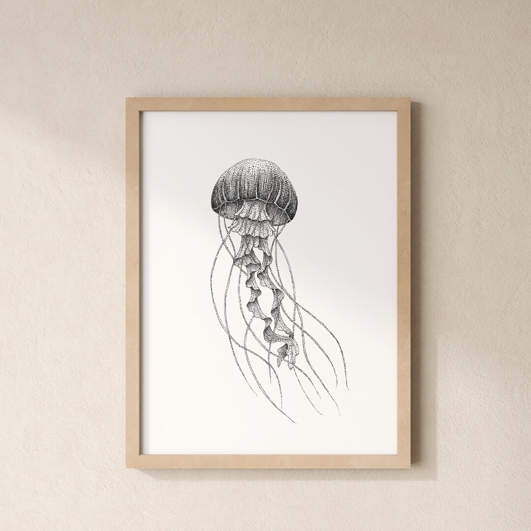 Nautical Minimalist Relaxed Style Decor Reference: Jellyfish Print Nautical Minimalist Print Animal Illustration Home
