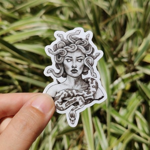 MEDUSA sticker 3" (vinyl, waterproof, pointilism illustration, pen drawing, minimalist, gift)