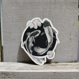 KOI FISH sticker 3&quot; ( matte vinyl, nautical, pointilism illustration, pen drawing, minimalist, gift)