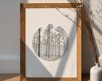 FOREST print (nature illustration, home decor, pen drawing, minimalist print, gift, 5x7, 8x10)