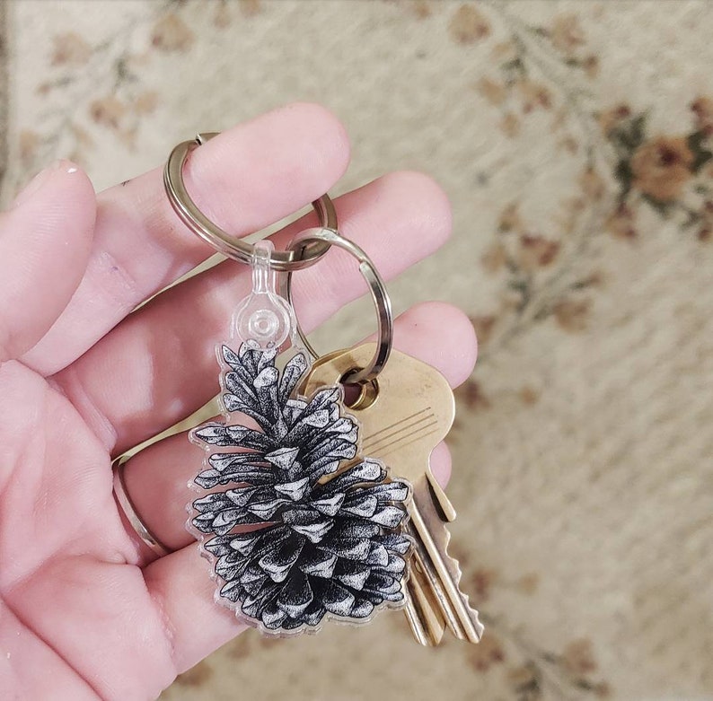 acrylic, black and white, accessory, gift PINECONE keychain