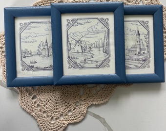ヴィンテージのオランダ風景画額装プリント - 3枚セット