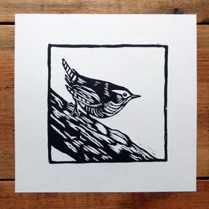 Wren Linocut Print, Original Linoprint, Bird Art, British Wildlife, 8x8