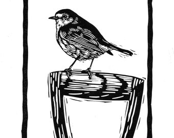 Robin Linocut Print, Original Linoprint, Remembrance/Memorial Gift, Bird Art, Gardeners Friend