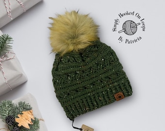 Olive Fur Pom Pom Beanie, Olive Green Hat, Fur Pom Hat, Fur  display picture 1