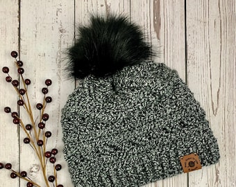 Fur Pom Pom Hat Women's Crochet Textured Faux Fur Pom Pom Hat, Women's Pom Pom Hat, Winter Hat