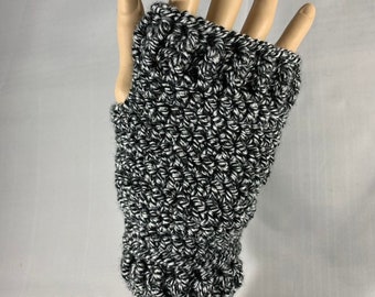 Crochet Black Marled Fingerless Gloves, Office Gloves, Winter Gloves, Womens Gloves, Clothing Apparel