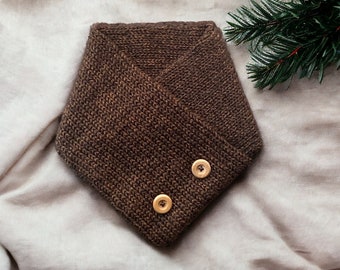 Brown Knit Women’s Neck Warmer with Buttons, Brown Cowl, Infinity Scarf, Knit Scarf