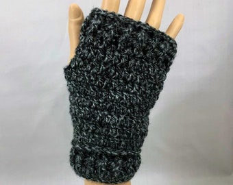 Crochet Black Marbled Fingerless Gloves, Hand Warmers, Fingerless Mittens, Adult Fashion, Gift Clothing Apparel