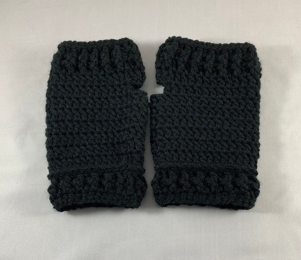 Womens Black Fingerless Gloves Handmade Adult Fashion Etsy