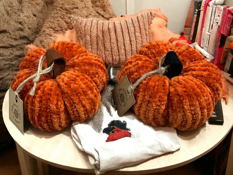 Tiered Tray Pumpkin Decor, Halloween Pumpkins, Handmade Knit Velvet Pumpkins, Fall Decor, Pumpkin Patch, Country Farmhouse, Rustic Decor image 1