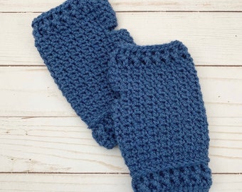 Crochet Country Blue Fingerless Gloves, Blue texting gloves, Blue Office Gloves, Blue Winter Gloves, Womens Gloves