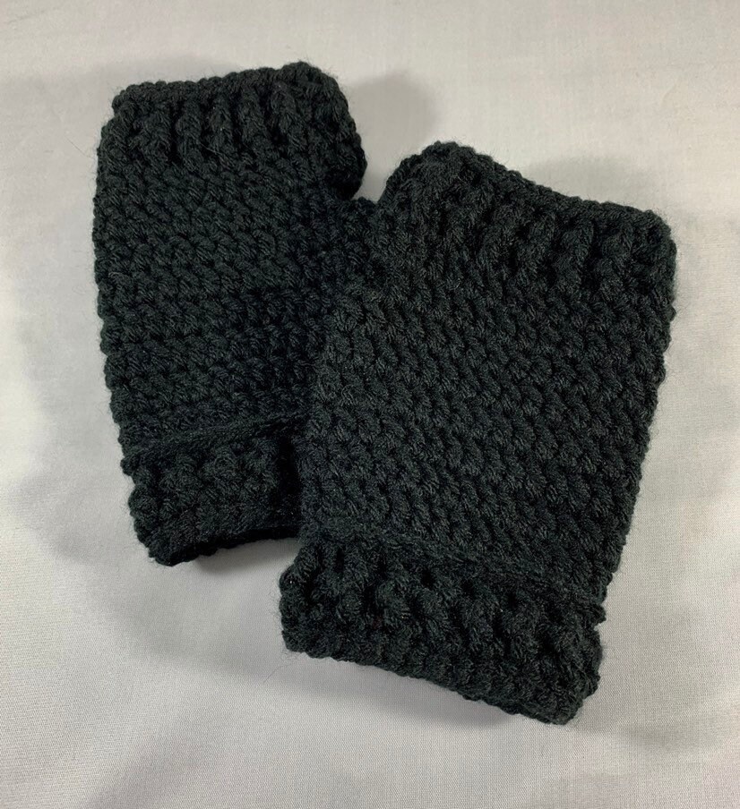 Womens Black Fingerless Gloves Handmade Adult Fashion Etsy