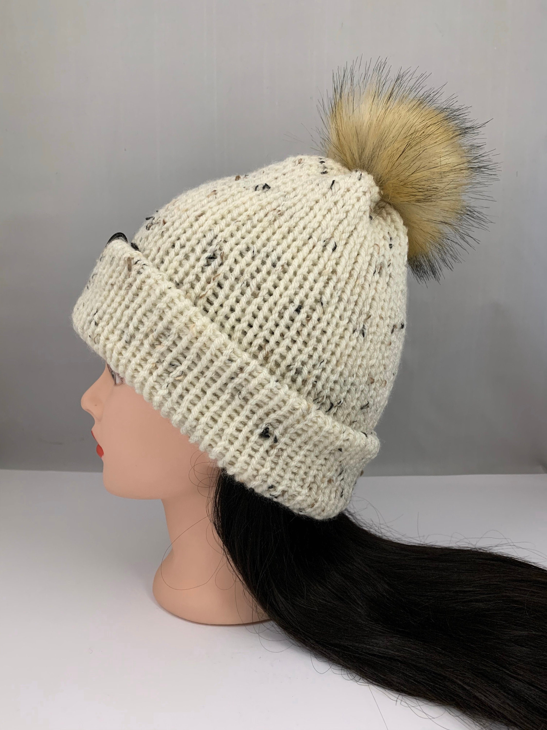 Faux Fur Knit Pom Pom Hat Women's Faux Fur Pom Pom Hat Etsy