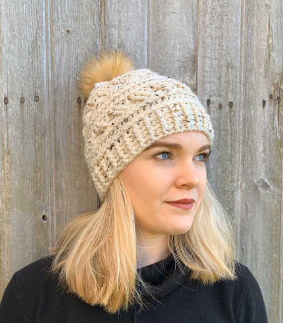 Crochet Faux Fur Pom Pom Hat | Etsy