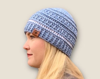 Unisex Light Blue Beanie, Hat for Women, Hat for Men, Gift for Her, Crochet Winter Beanie, Boyfriend Gift, Winter Hat, Ski Beanie, Snow Hat