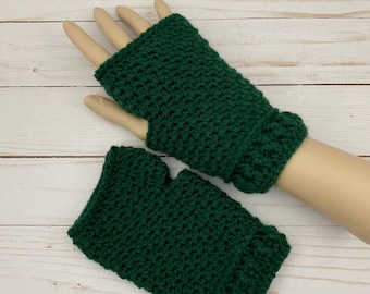 Women’s Green Winter Fingerless Gloves, Texting Gloves, Winter Gloves, Women’s Fingerless Gloves, Fingerless Mittens, Women’s Gloves