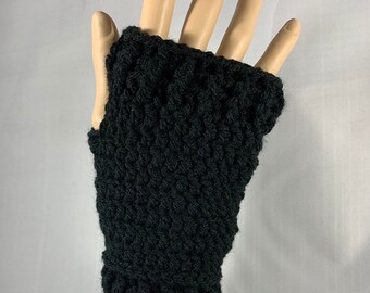 Women’s Black Fingerless Gloves, Handmade Black Gloves, Adult Black Gloves, Black Office Gloves, Womens Black Gloves