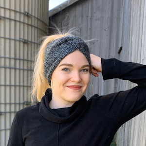 Knit Women&#39;s Charcoal Headband Ear Warmer Headwarmer Handmade Boutique Fashion Clothing Apparel