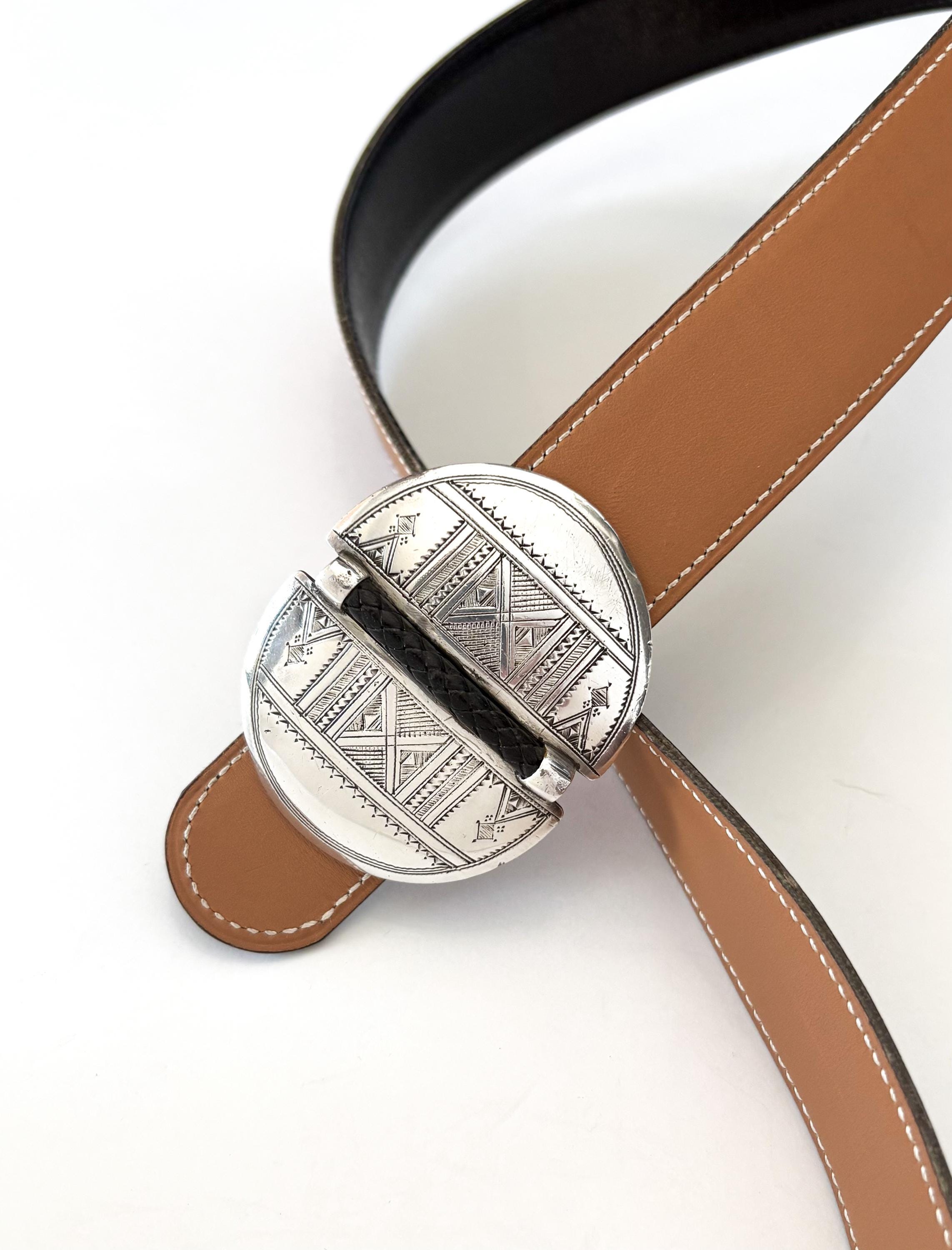 Authentic Hermes Touareg Reversible Leather Belt / Sterling