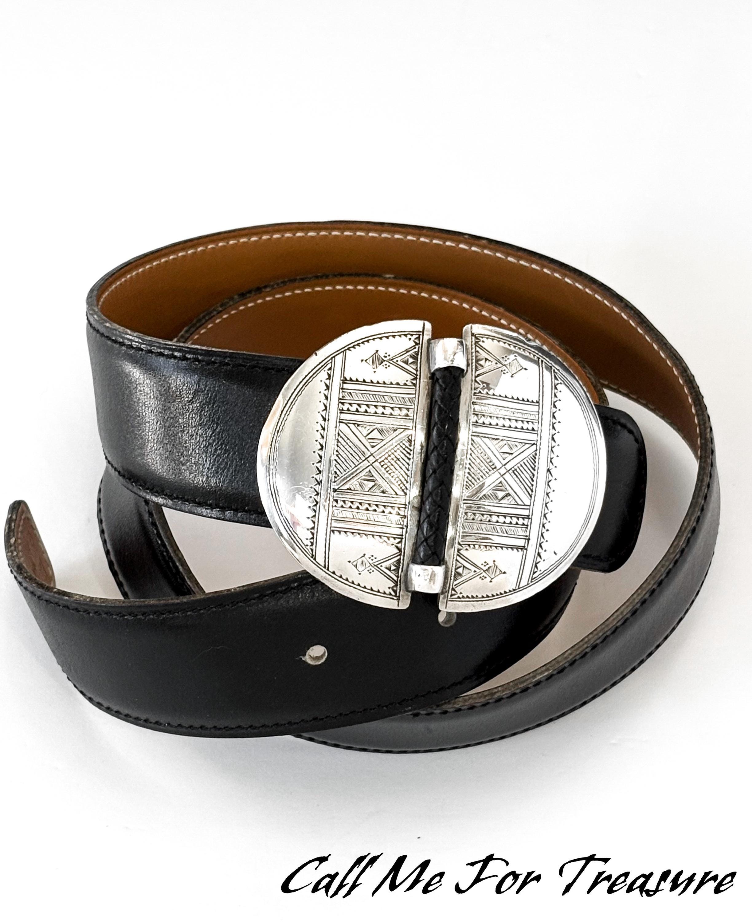Authentic Hermes Touareg Reversible Leather Belt / Sterling