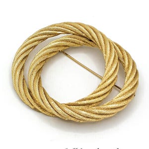Vintage Christian Dior Brushed Gold Doppelkreis Seil Große Brosche / 1980er Jahre Schmuck