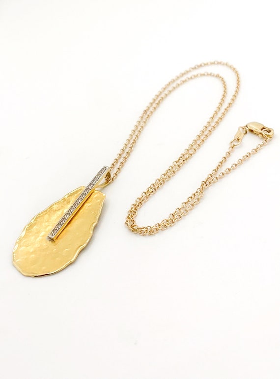 I. Reiss 14K Gold  Hammered Leaf Diamond Necklace 
