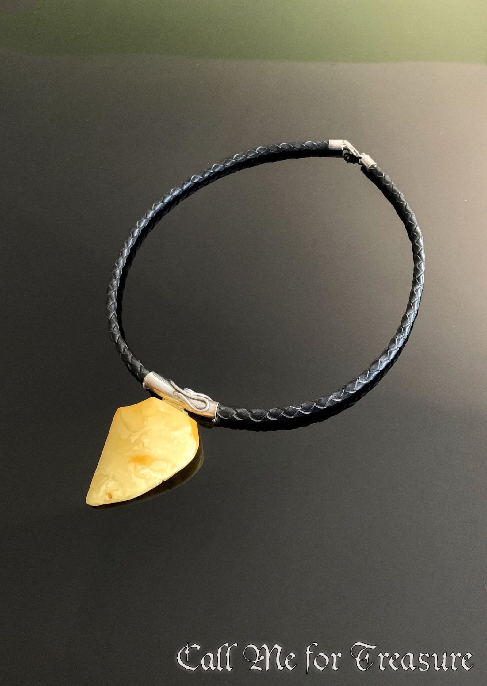 Vintage Sterling Silver Large Butterscotch Amber Necklace / Bohemian