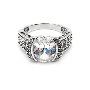 Solid 14K White Gold Diamonique Statement Ring Size 5 1/2 / Art Deco Style Jewelry