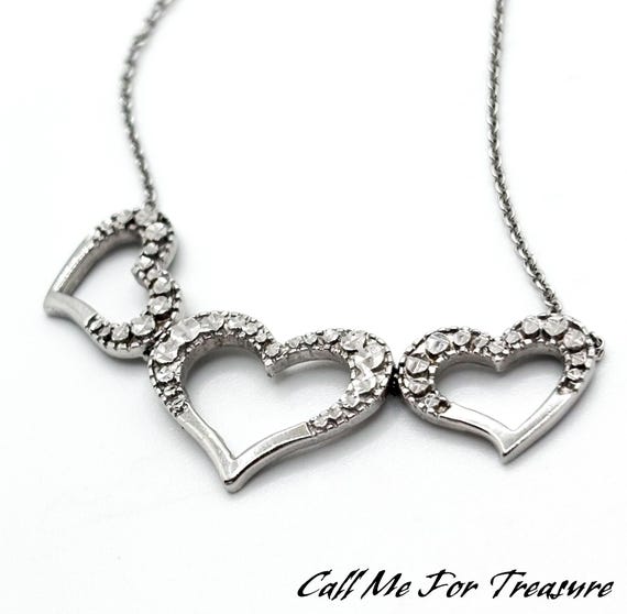 14K White Gold Triple Heart Necklace / Solid Gold Jewelry