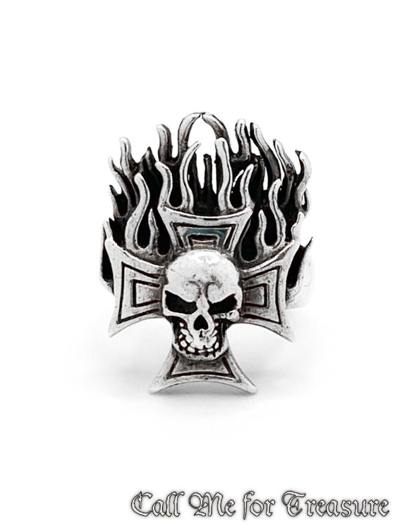 Sterling Silver Scull Biker Ring Size 8.5 - image 1