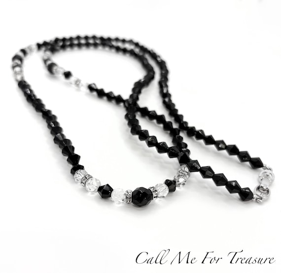 Vintage Givenchy Paris New York Black Glass Bead Necklace / 1980s Jewelry