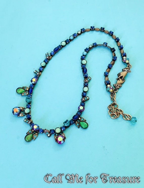 Mary DeMarco Turquoise & Crystal Necklace  / Vint… - image 1