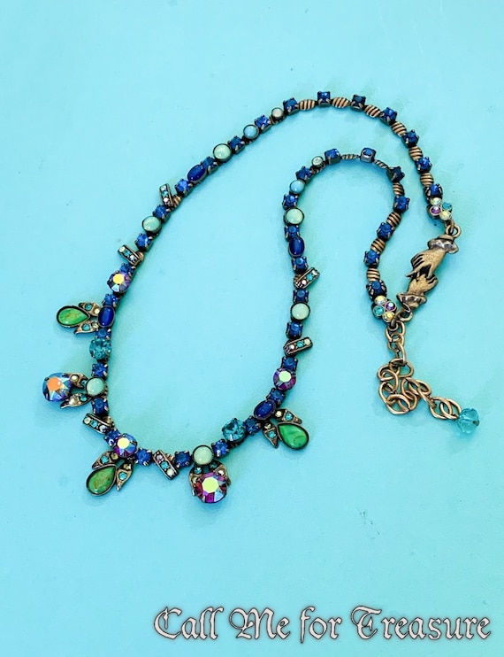 Mary DeMarco Turquoise & Crystal Necklace  / Vint… - image 1