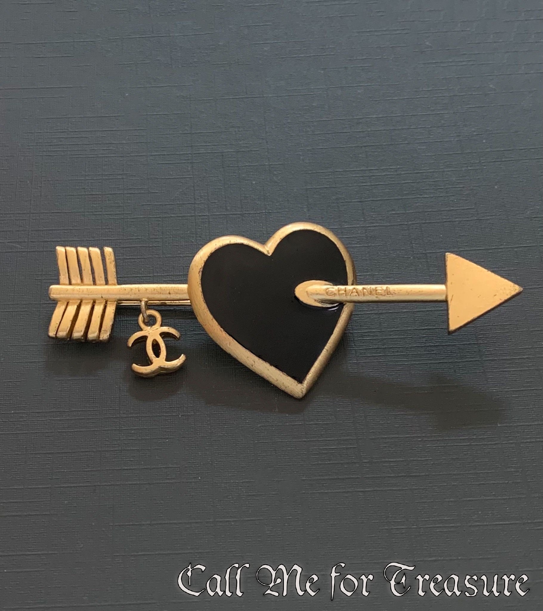 Authentic CHANEL Heart and Arrow Brooch RARE Vintage / CC 